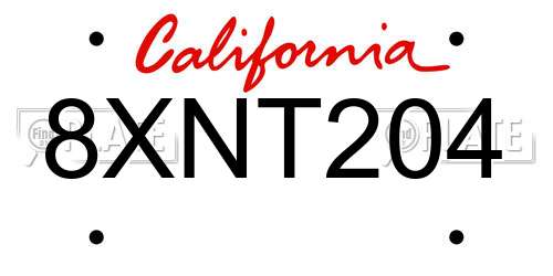 8XNT204 California License Plate