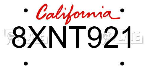8XNT921 California License Plate