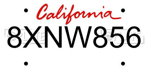 8XNW856 California License Plate