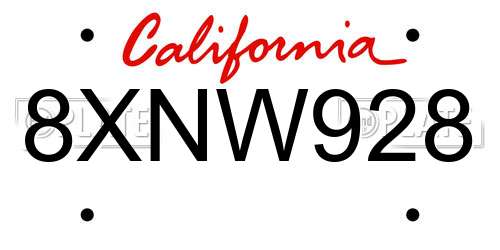 8XNW928 California License Plate