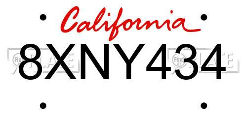 8XNY434 California License Plate