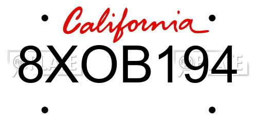 8XOB194 California License Plate