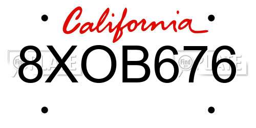 8XOB676 California License Plate