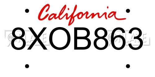 8XOB863 California License Plate