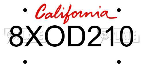 8XOD210 California License Plate