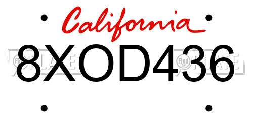 8XOD436 California License Plate