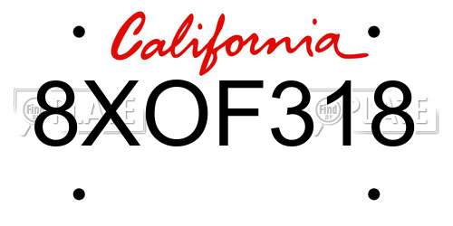 8XOF318 California License Plate