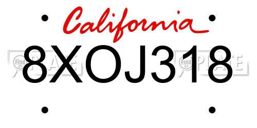 8XOJ318 California License Plate