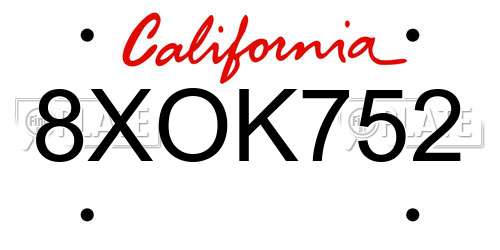 8XOK752 California License Plate