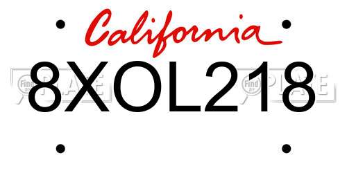 8XOL218 California License Plate