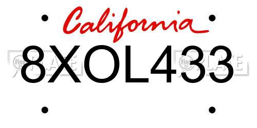 8XOL433 California License Plate