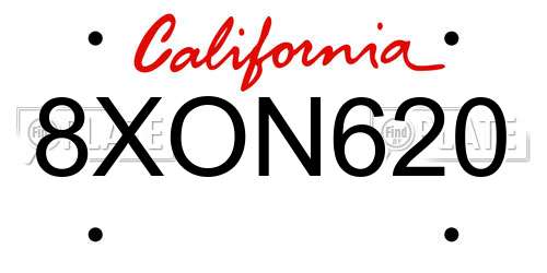 8XON620 California License Plate