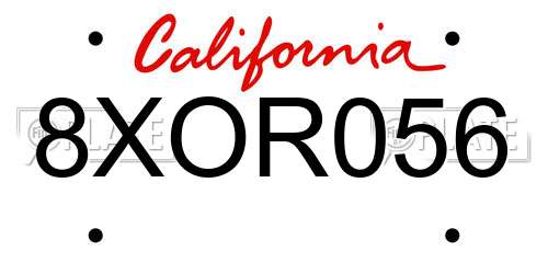 8XOR056 California License Plate