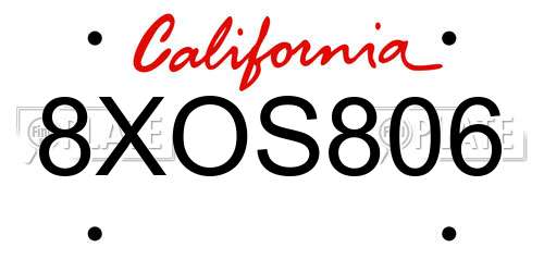 8XOS806 California License Plate