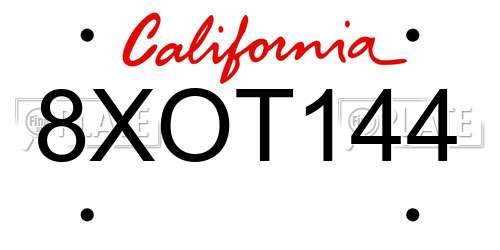 8XOT144 California License Plate