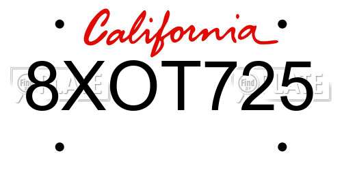 8XOT725 California License Plate