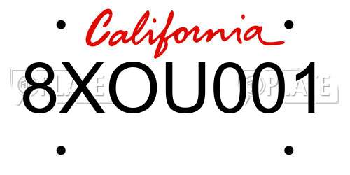 8XOU001 California License Plate