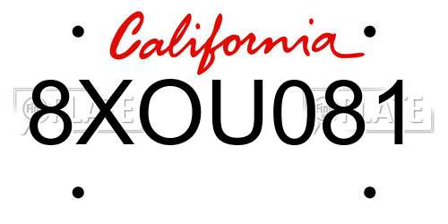 8XOU081 California License Plate