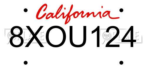 8XOU124 California License Plate