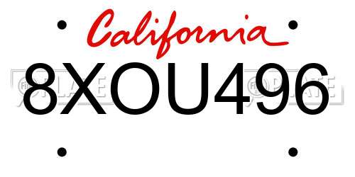 8XOU496 California License Plate