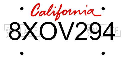 8XOV294 California License Plate