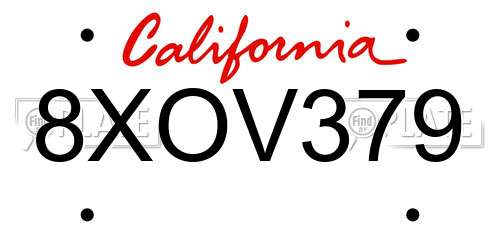 8XOV379 California License Plate