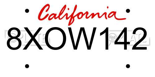 8XOW142 California License Plate