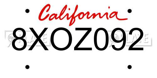8XOZ092 California License Plate