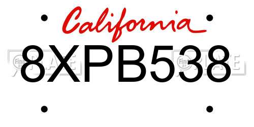 8XPB538 California License Plate