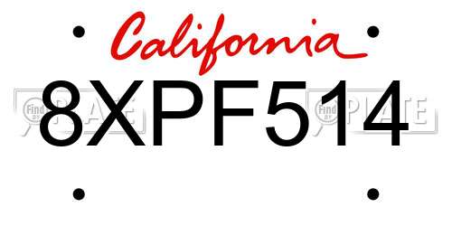 8XPF514 California License Plate