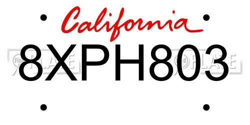 8XPH803 California License Plate