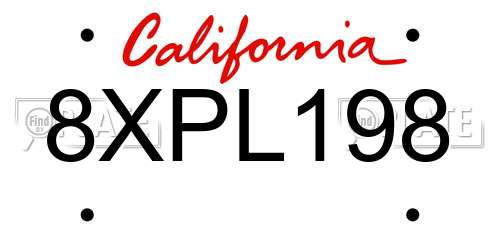 8XPL198 California License Plate