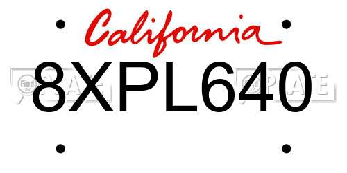 8XPL640 California License Plate