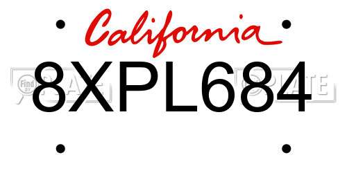 8XPL684 California License Plate