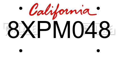 8XPM048 California License Plate