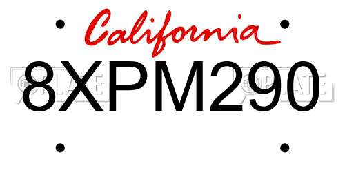 8XPM290 California License Plate