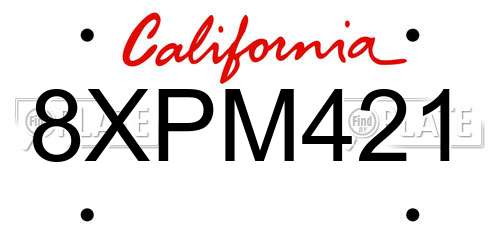 8XPM421 California License Plate