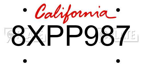 8XPP987 California License Plate