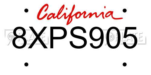 8XPS905 California License Plate