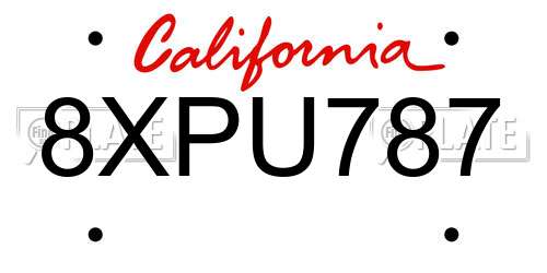 8XPU787 California License Plate