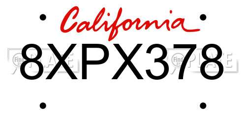 8XPX378 California License Plate