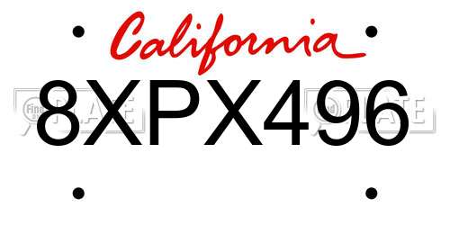 8XPX496 California License Plate