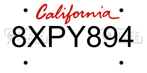 8XPY894 California License Plate