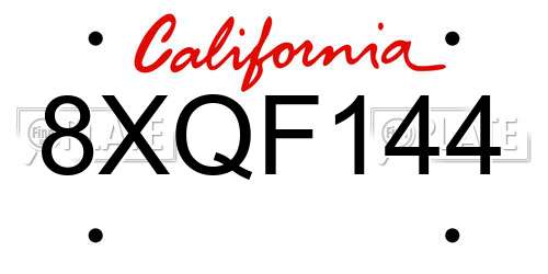 8XQF144 California License Plate