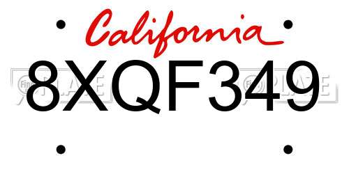 8XQF349 California License Plate