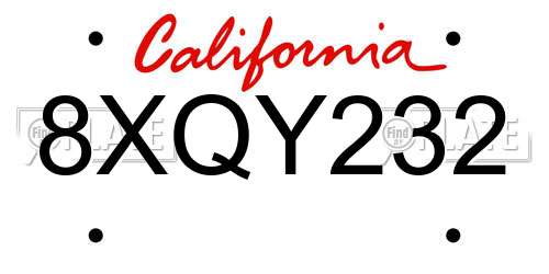 8XQY232 California License Plate