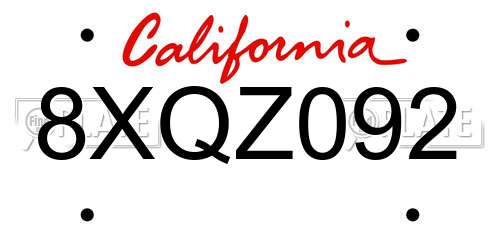 8XQZ092 California License Plate