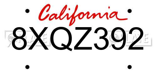 8XQZ392 California License Plate