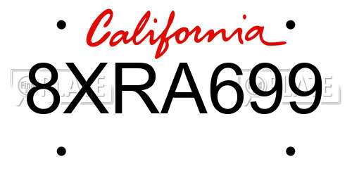 8XRA699 California License Plate