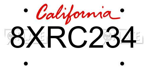 8XRC234 California License Plate